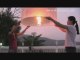 Buddhist monastery video of a Giant white Sky Lantern