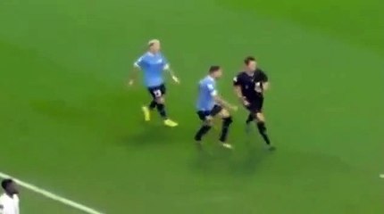 Uruguayan star Federico Valverde bizarrely celebrates Ghana's missed penalty IN FRONT of referee Daniel Siebert as he pumps his fists at the official after his side furiously protested the decision...