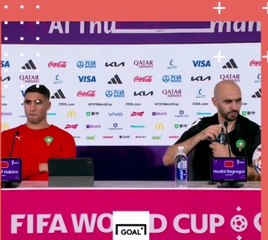 وليد الركراكي يعترض على سؤال احد الصحفيين ،،،لاكن حكيمي أصر على الرد