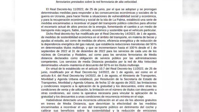 El Gobierno modifica las condiciones de los abonos gratuitos de Media Distancia