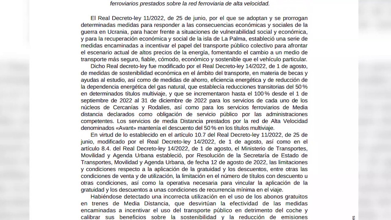 El Gobierno modifica las condiciones de los abonos gratuitos de Media Distancia