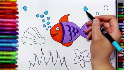 How to draw fish in the sea - How to draw and color