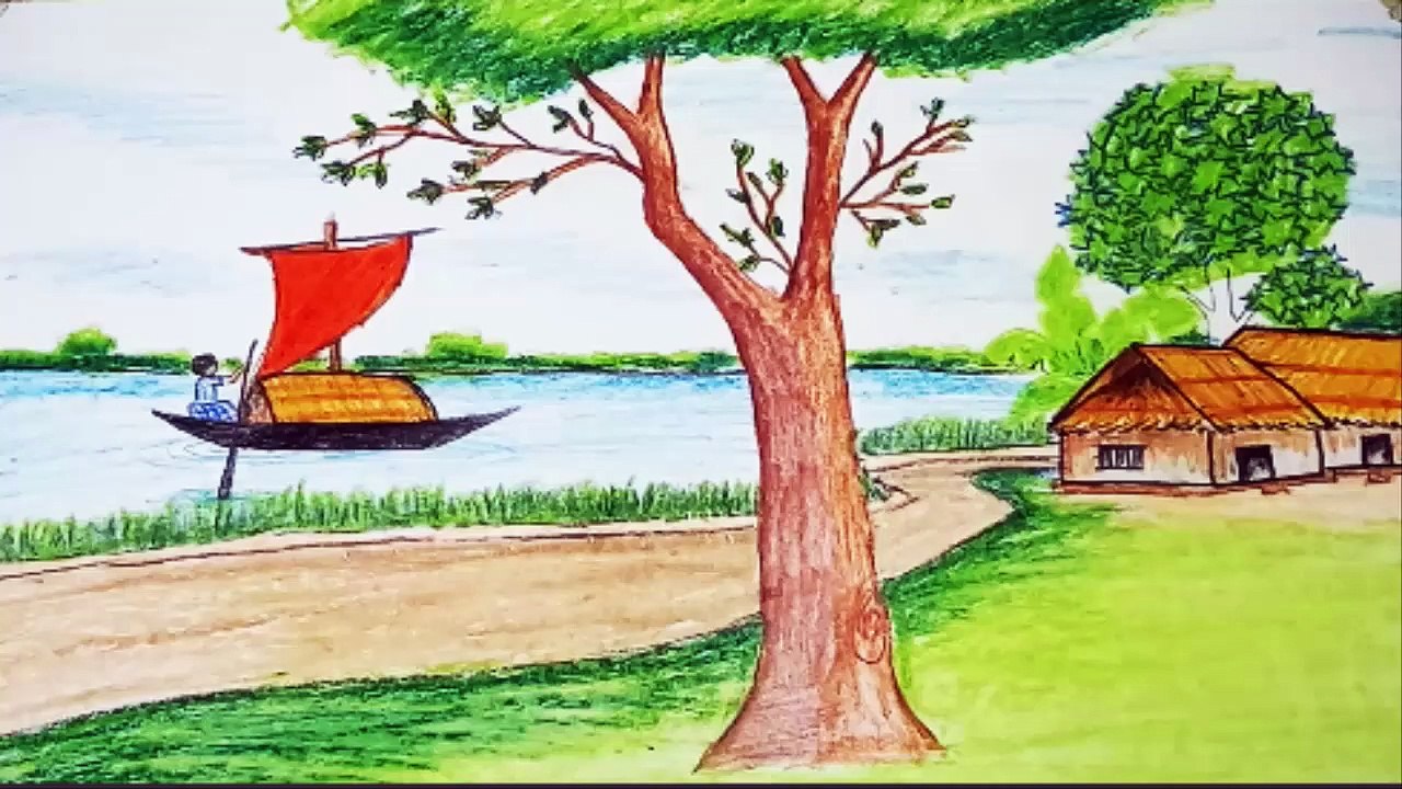 landscapes beautiful natural view drawing scenery || landscapes view nature drawing scenery