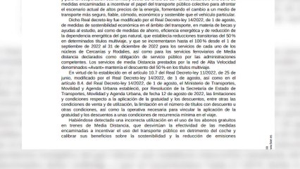 El Gobierno modifica los abonos gratuitos de Media Distancia