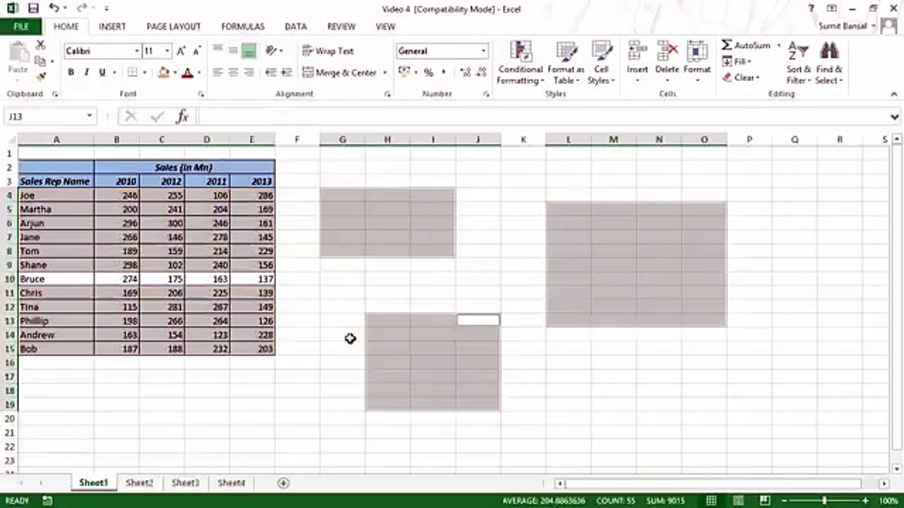 Advance Excel , lesson 4 - Working with Cells and Ranges