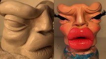 Artist impressively shapes sculpture of ugly, half-alien and half-human woman's face
