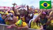 Brasilian fans celebrate their win against south Korea in copacabana