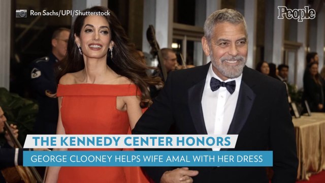 George Clooney Fixes Wife Amal's Dress Train While on Kennedy Center Honors Red Carpet