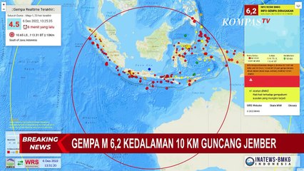 Gempa Magnitudo 6,2 Kedalaman 10 Km Guncang Jember Jatim!