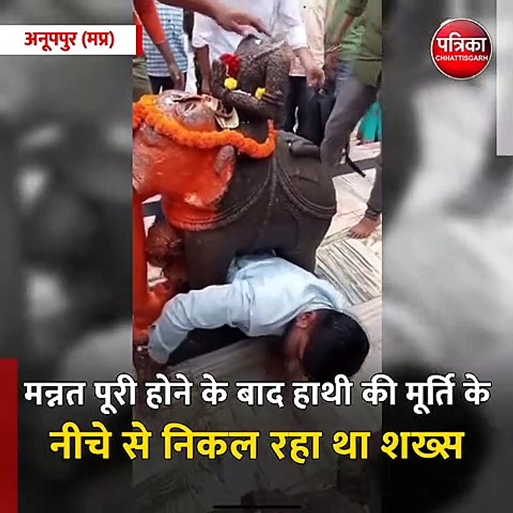 अनूपपुर (मप्र):-  हाथी की मूर्ति के नीचे से निकल रहा था शख्स, बीच में ही फंसा तो छूट गए पसीने