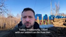Volodymyr Zelensky congratulates Ukrainian soldiers in Sloviansk near Donbas frontline