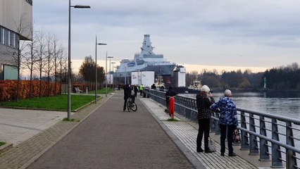 HMS Glasgow on the river Clyde as the First of Class Type 26 heads for Glenmallan, Loch Long