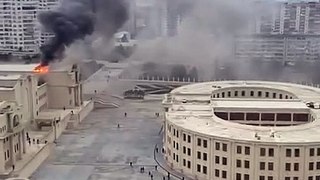 The building of the State Border Service Academy is on fire in Baku.