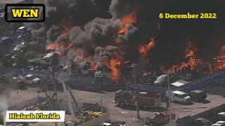 Hialeah Fire today - A large fire has broken out at a junkyard in Hialeah, Florida