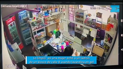 Lo limpió: así una mujer echó a un ladrón de un kiosco de calle 8 usando lavandina en gel