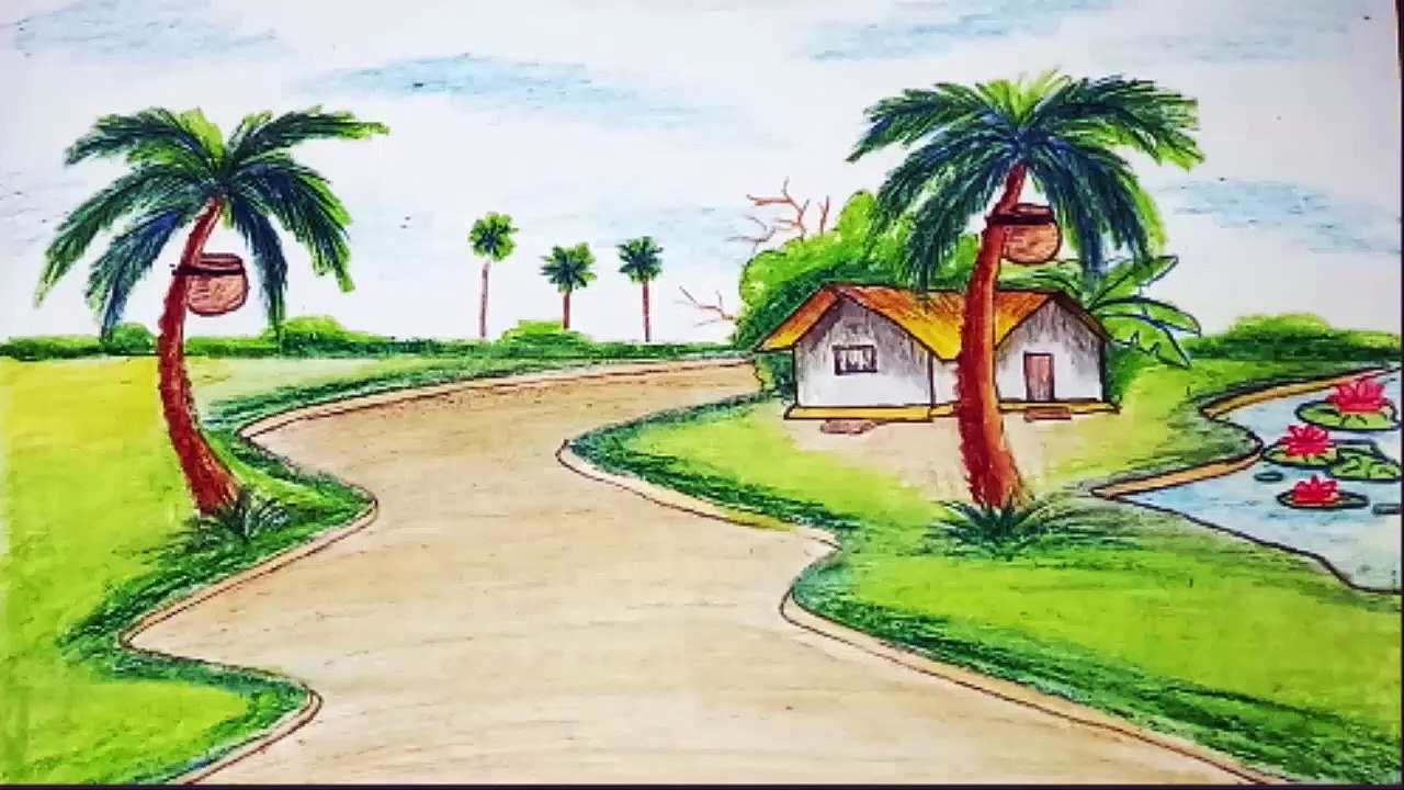 winter season nature drawing scenery with landscape /landscapes winter season nature drawing scenery