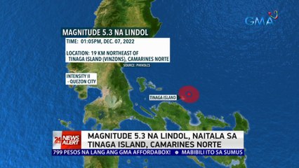 Magnitude 5.3 na lindol, naitala sa Tinaga Island, Camarines Norte | 24 Oras News Alert