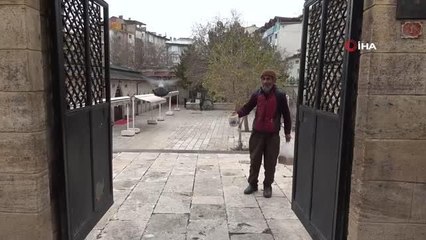 8 asırlık caminin avlusunda, 17 yıldır adeta kuşlara babalık yapıyor