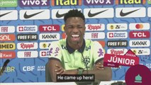 Cat interrupts Vinicius' Brazil press conference