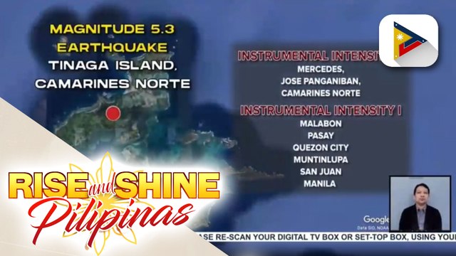 Magnitude 5.3 na lindol, tumama sa Camarines Norte