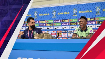 Bikin Ketawa! Seekor Kucing Mejeng di Depan Vinicius Jr Saat Konferensi Pers