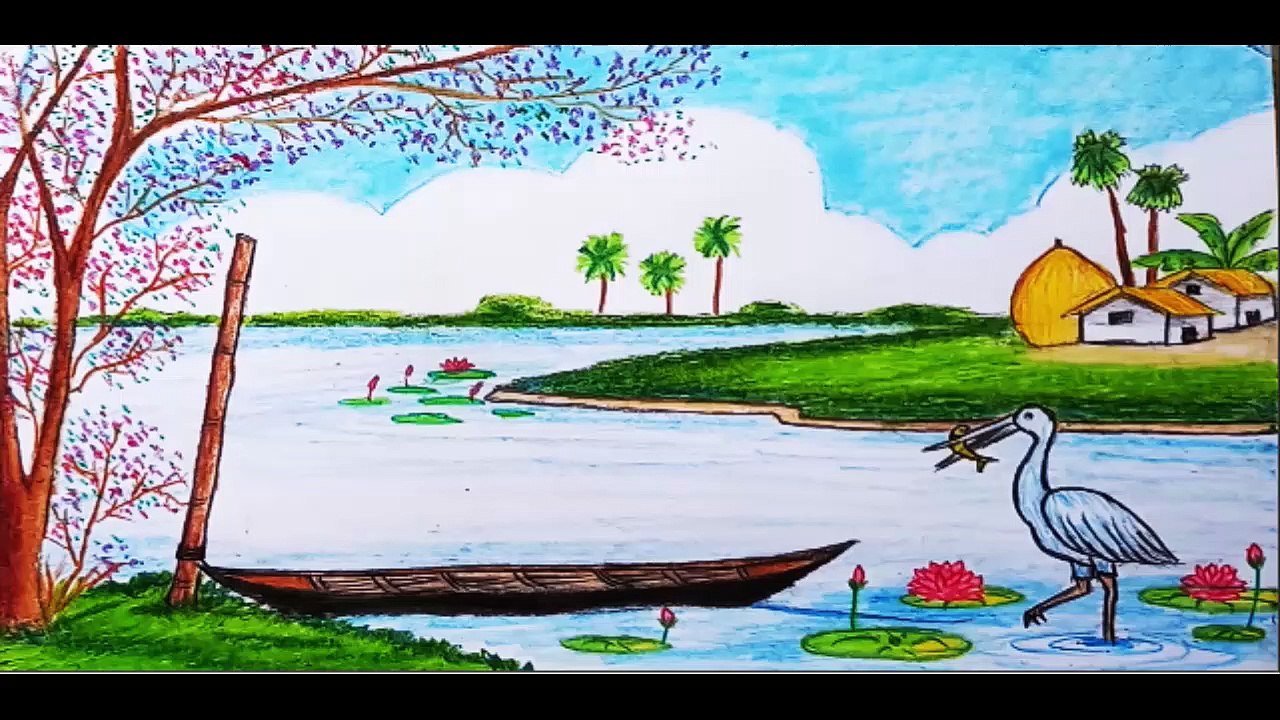natural view drawing scenery with landscapes || beautiful buck ...