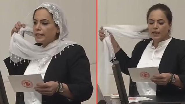 Meclis'i ayağa kaldıran tepki! HDP'li vekil Operasyonlar durdurulsun diyerek tülbendini yere attı