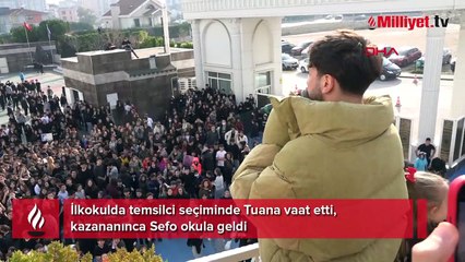 İlkokulda temsilci seçiminde Tuana vaat etti, kazananınca Sefo okula geldi