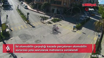 Araç parçalara ayrıldı, sürücü fırladı