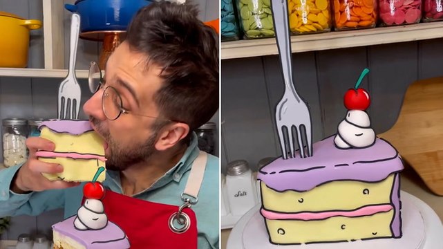 Baker reveals how he made optical illusion cartoon cake