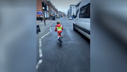 Moment van drives ‘dangerously close’ to child cycling on London road