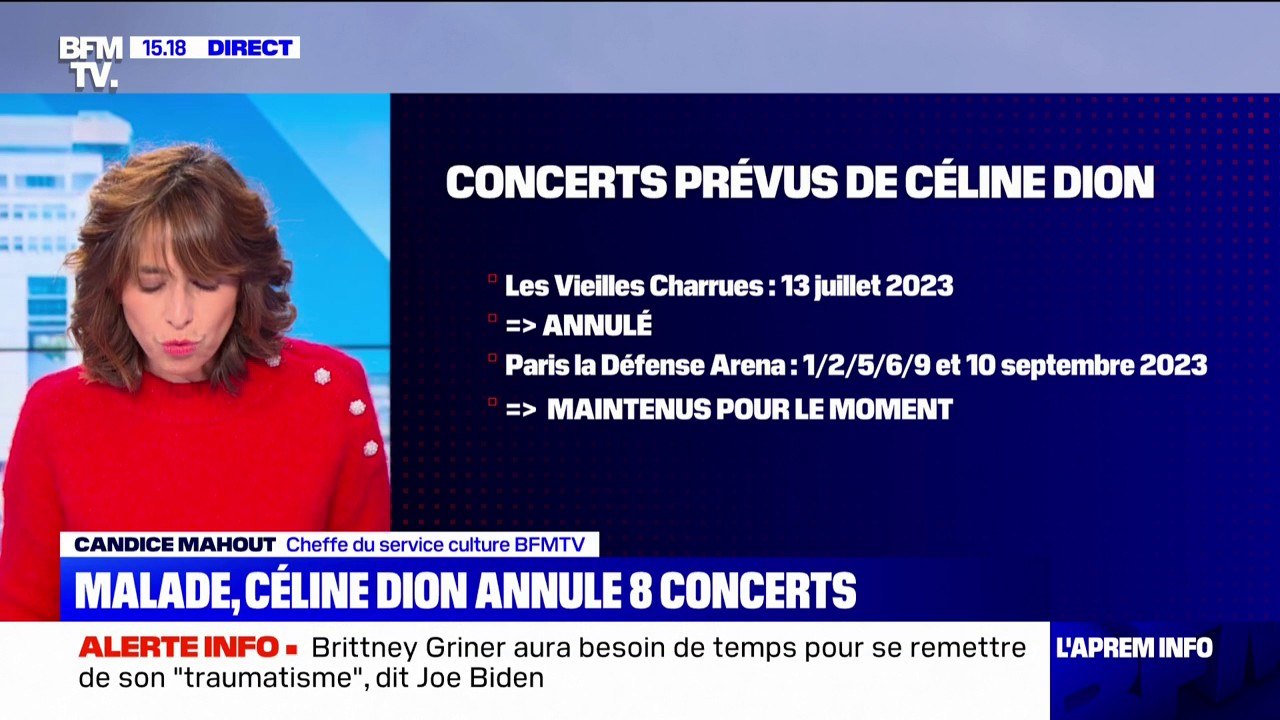 Atteinte du "syndrome de l'homme raide", Céline Dion annule 8 concerts en France dont les Vieilles Charrues