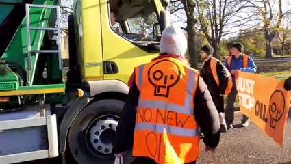 Just Stop Oil activists stand in front of moving lorry in latest protest