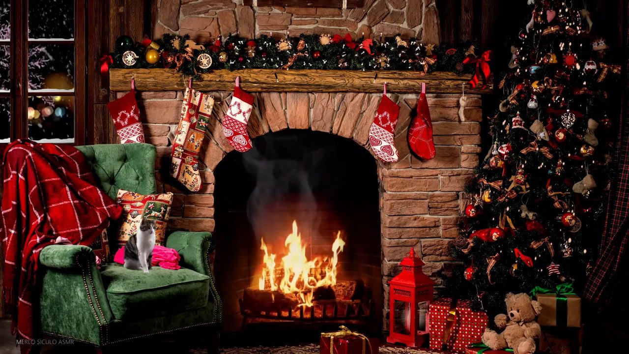 Christmas Fireplace with cat © Christmas tree - Video Dailymotion