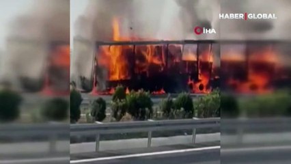 Otobanda hareketli saatler...Alev alev yandı