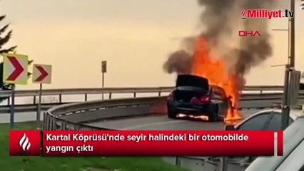 Kartal'da otomobil alev alev yandı