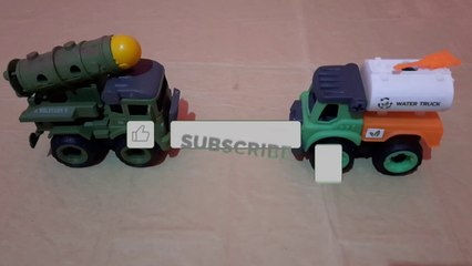 Assemble toy cars, water trucks and military missile trucks