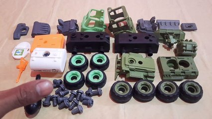 Merakit mainan mobil - mobilan, truk militer dan truk kebersihan