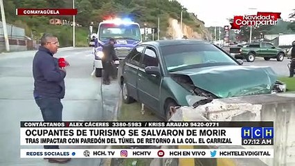 ¡Salvados! Ocupantes de vehículo por poco caen a túnel en salida al norte de TGU