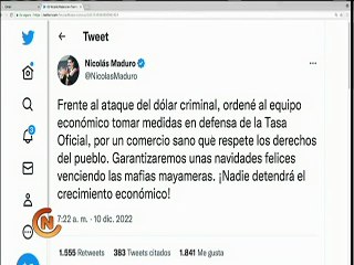 Presidente Nicolás Maduro ordena frenar ataque criminal del dólar