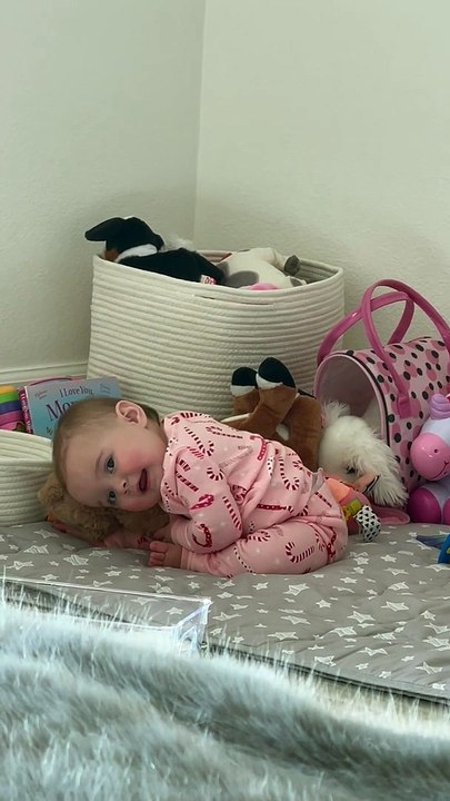 Baby Camila Gets Shy Cuddling Her Toy Bear