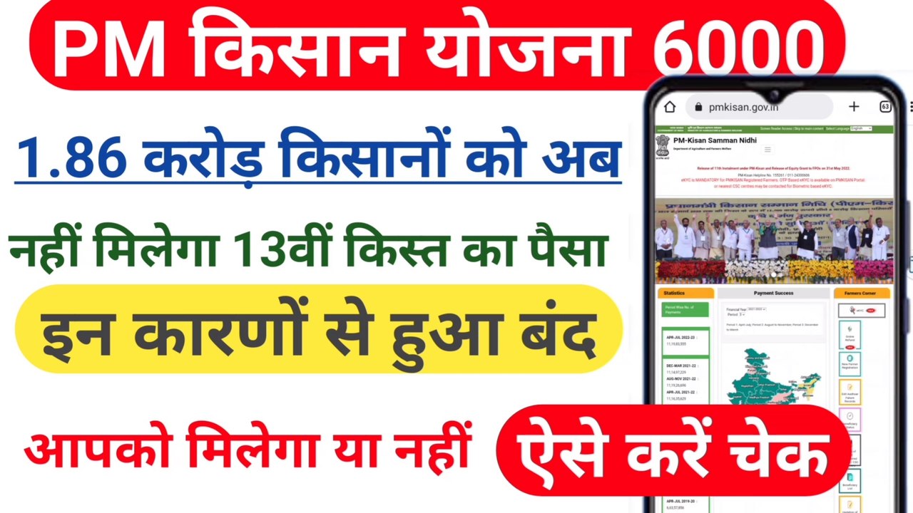 PM Kisan 1.86 करोड़ किसानों को नहीं मिलेगा 13वीं किस्त का पैसा । PM Kisan beneficiary list 2022-23 । PM Kisan reject list 2022-23