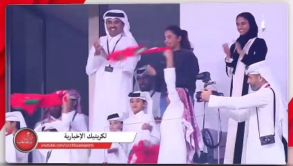 شاهد فرحة أمير قطر وأبنائه لحظة تسجيل هدف #المغرب ووصوله إلى نصف النهائي