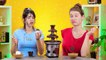 CHOCOLATE FOUNTAIN FONDUE CHALLENGE Chocolate VS Real Food For 24 Hours By 123 GO! CHALLENGE