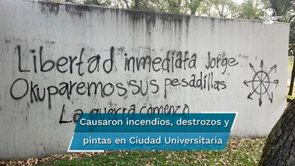 Encapuchados realizan actos vandálicos en C.U.