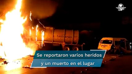 Tras choque con combi, registran incendio de pipa en la Vía José López Portillo