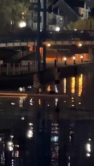 Young men in trunks caught swimming in icy Salford Quays