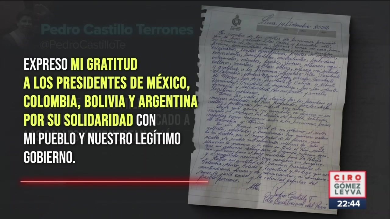Pedro Castillo, expresidente de Perú, agradece a López Obrador por su solidaridad