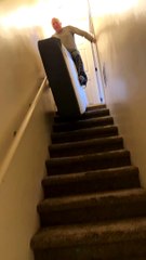 Dad Riding Mattress Down the Stairs Fails