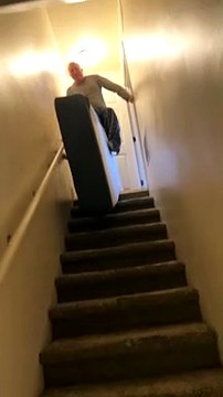 Dad Riding Mattress Down the Stairs Fails